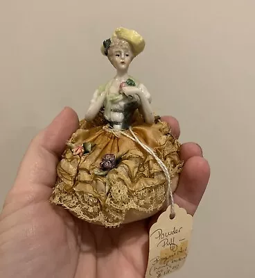 Small Vintage Ceramic Half Doll Powder Puff Vanity * Broken Hand  • $30