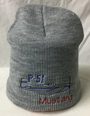 P-51 Mustang WWII Aircraft Embroidered Grey Beanie Knit Hat • $16.99