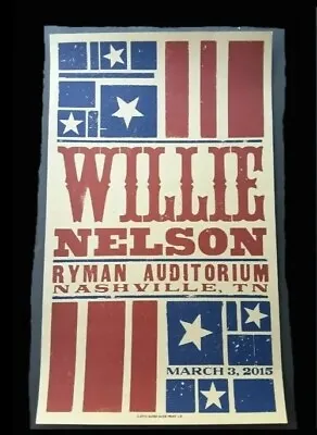 WILLIE NELSON Hatch Show Print Nashville RYMAN March 3 2015 Concert Poster RED • $379