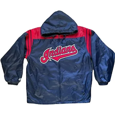 Majestic Cleveland Indians Coat/Jacket Fleece Lined Full Zip Men's Medium Navy • $29.99