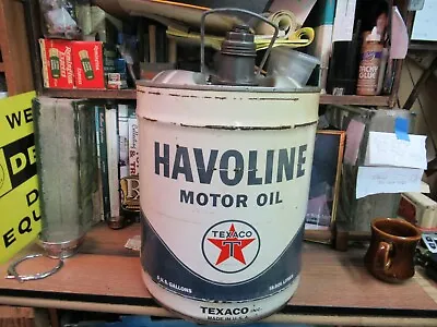 Vintage HAVOLINE MOTOR Oil TEXACO 5 Gallon Can 1950's-60's GAS SERVICE STATION • $95.99