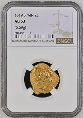 1619 (g )seville Spain Gold Cob 2 Escudos Ngc Au 53 • $6000