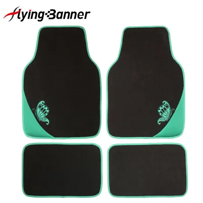 Flying Banner Universal Carpet Car Floor Mats Anti-Slip Butterfly Green Black • $35.99
