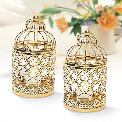 2X Gold Metal Tea Light Candle Holder Vintage Hanging Lantern Home Wedding Decor • $19