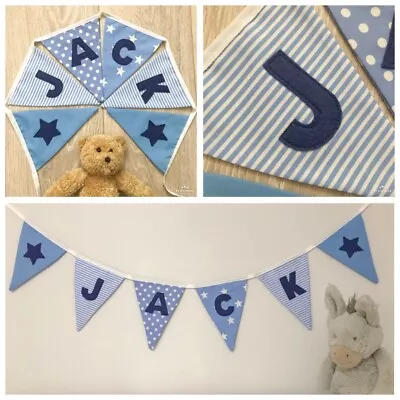 PERSONALISED FABRIC BUNTING BIRTHDAY BOY Nursery Baby Blue W/navy £2.00 / Letter • £2