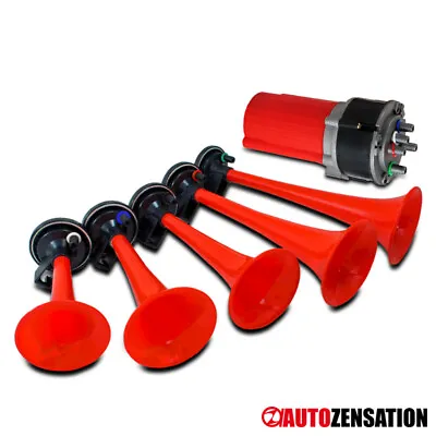 12v 125db La Cucaracha Horn 5pcs Great Music Red Trumpet W/ Air Compressor+Hose • $36.99