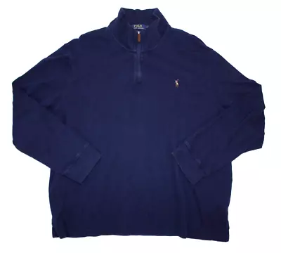 Polo Ralph Lauren Men's Estate Rib Sweater 1/4 Zip Mock Neck Pony Logo Blue XXL • $14.99