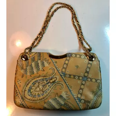 Vtg Morris Moskowitz Womens Handbag Tan Leather Paisley Magnetic Inside Pockets • $48.99