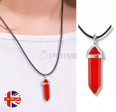 £3.99 • Buy Hexagonal Bullet Shape Red Stone Chakra Reiki Pendant Genuine Leather Necklace