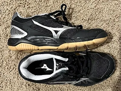 MIZUNO Wave Supersonic Womens Black & Silver Indoor Volleyball Shoes Women’s 6 • $30