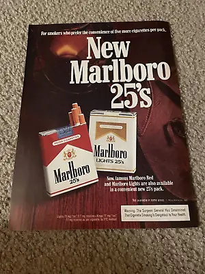 Vintage 1985 MARLBORO 25'S RED & LIGHTS CIGARETTES Pack Print Ad 1980s • $7.99