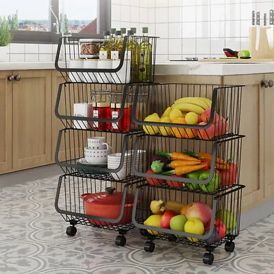 2/3/4/5 Tier Iron Kitchen Trolley Fruit Vegetable Storage Basket Rack Organiser • £16.95