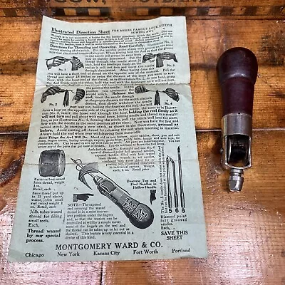 Antique C A Myers “The Awl For All” Sewing Awl Montgomery Ward W/ Needles • $17.99