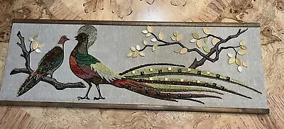 Vintage Mid Century Pebble Gravel Art Pheasant Bird Mosaic Wall Hanging  • $55