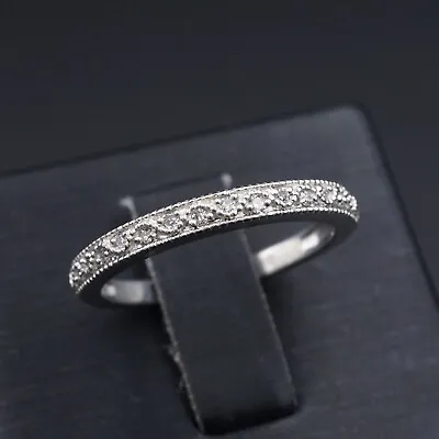 10k White Gold Art Deco Style .10ct Diamond Milgrain 2.5mm Wedding Band • $326.62