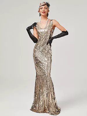 Vintage 20's Flapper Long MAXI Dress Great Gatsby Sequin Cocktail PROM Ball Gown • £37.20