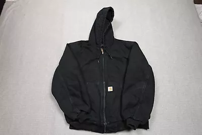 Carhartt Jacket Mens Large Black Canvas Workwear Hooded Heavyweight J140 BLK • $69.97