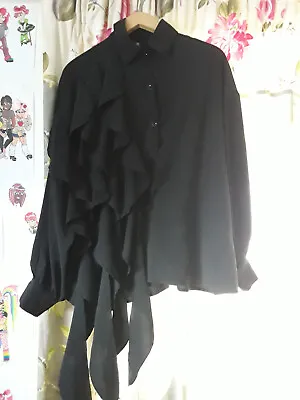 Black Ruffled Button Up Shirt/Blouse Size M Goth/Lolita/Ouji Style Used • £7.21