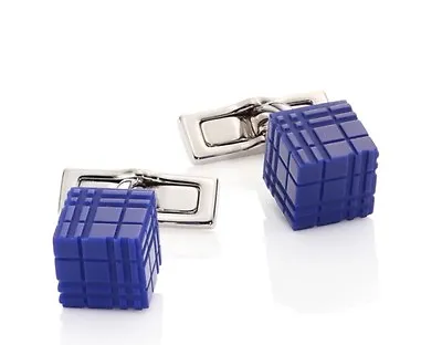 New Authentic Burberry Men Cuff Links Cube Dice Plaid Logo Blue $295 • $342.61