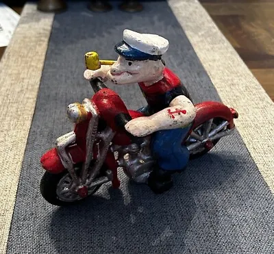 Popeye The Sailor Man Red Motorcycle Cast Iron Toy Vintage Figure • $59.95