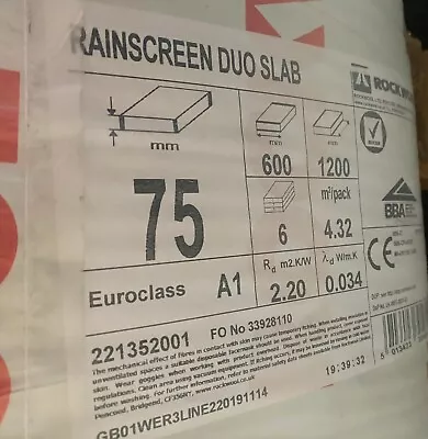 Rockwool Rainscreen Duo Slab 75mm - PACK OF 6 • £60