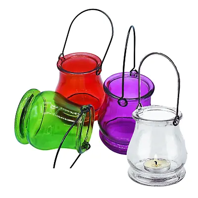 £19.99 • Buy 12 Glass Tea Light Hanging Candle Holders Metal Handles Garden Votive Jar Decor