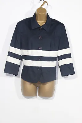 Oscar B Blazer 16 Navy Blue White Striped 3/4 Length Sleeves Sailor Short Womens • £34.99