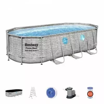 Bestway Power Steel Swim Vista 5.49m X 2.74m Oval Above Ground Swimming Pool Set • £719.99