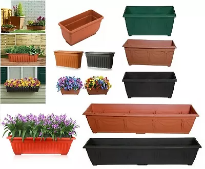 Long Plastic Trough Plant Pot Planter Outdoor Garden Window Herb Flower Box Bask • £10.99