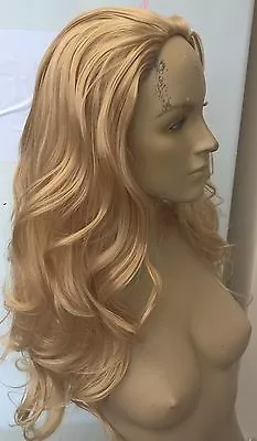 Medium Blonde Wavy Curly 3/4 Half Head Long Hair Wig On Half Cap Fancy Dress • £4.95