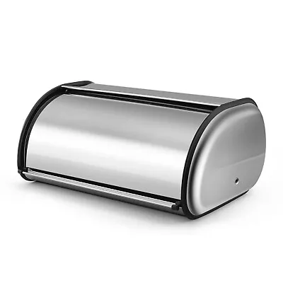 Stainless Steel Bread Box Holder (13 Inch) Roll Up Top Lid Bread Bin Container • $27.99