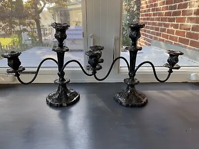 Meriden B Co. Quadruple Plate Set Of 2 Floral Pattern Candelabras Numbered 2882 • $110