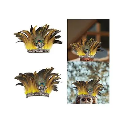 Feather Headdress Head Accessories American Chief Indian Hat For Fancy Dress • $20.12