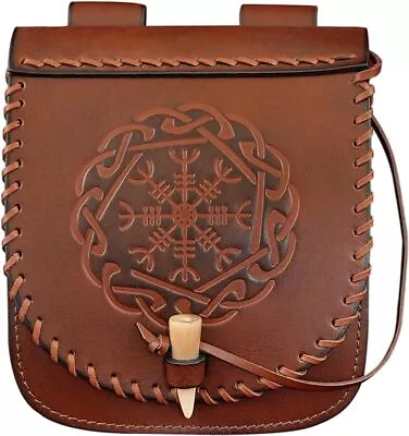 Leather Belt Bag Embossed Viking Purse Medieval Renaissance Costume Accessory • $59.99