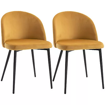 HOMCOM Modern Upholstered Fabric Bucket Seat Dining Chairs Set Of 2 Yellow • £79.99