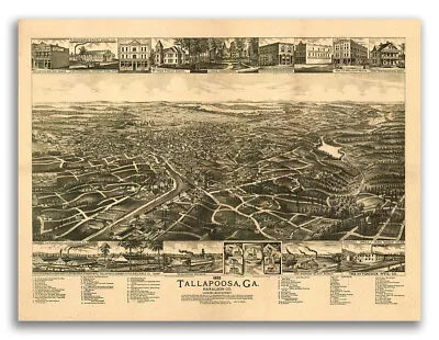 Tallapoosa Georgia 1892 Historic Panoramic Town Map - 24x32 • $24.95