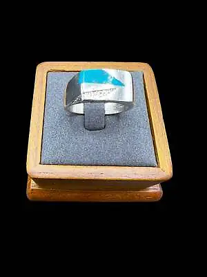 Mens Sterling Silver Inlaid Turquoise Ring | Size 10.5 • $46.55