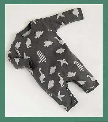 Baby Boys George Knitted Dinosaur Romper All In One Grey Cotton Footless NEW • £4.95