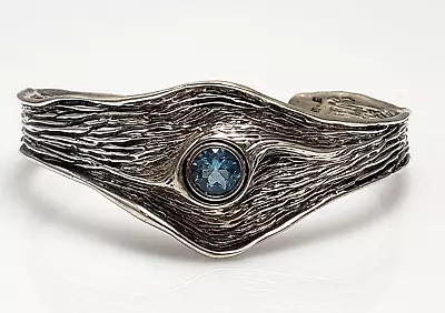 Hagit Gorali Israel Sterling Silver Aquamarine Modern Cuff Bracelet 6.5  • $115