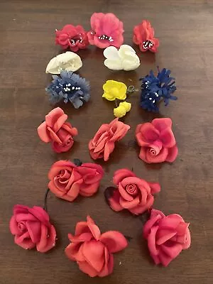 Fabulous Vintage Millinery Flower Red  Roses Camellias Peony Variety 16 Pc • $12