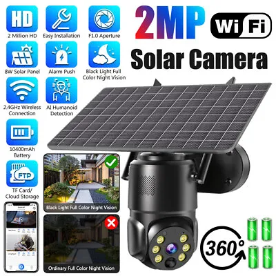 WiFi IP PTZ Camera 1080P HD Solar Power Security Outdoor CCTV Night Vision Dome • £75.99