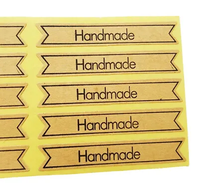 HANDMADE STICKERS Brown Kraft Hand Made Small Long Label Seal Food Gift Craft • £2.49