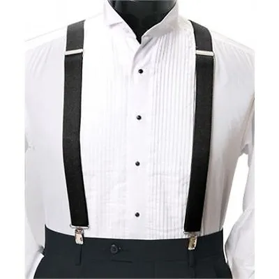 NEW Mens Black Clip Suspenders Tuxedo Tux Braces X-Back   NO PICK   Mylar Clip  • $11.95