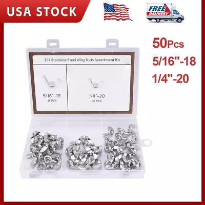 50pcs Wing Nut Assortment Set 5/16 -18 1/4 -20 304 Stainless Steel Wing Nuts • $13.25