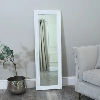 Tall Long White Ornate Wall Leaner Mirror Vintage Shabby Chic Bedroom Country • £62.95