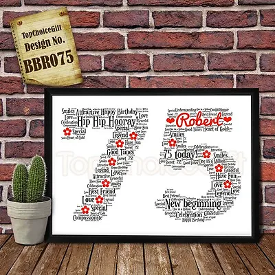 PERSONALISED 75th Birthday Present Print Wordart Greeting Poster Gift Card • £24.90