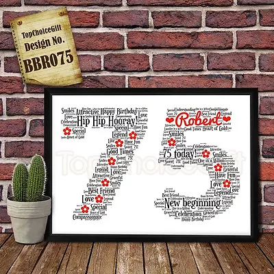 PERSONALISED 75th Birthday Present Print Wordart Greeting Poster Gift Card • £4.90