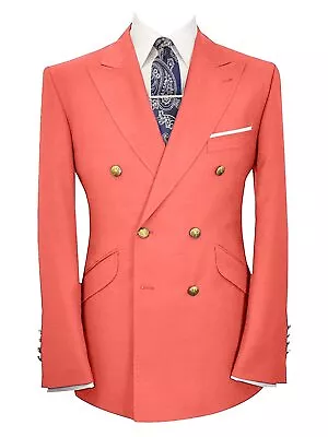 Mens Blazer Double Breasted Summer Slim Fit Suit Jacket Coat Peak Lapel Custom • $75.99