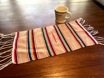 Vintage Saltillo Serape Mexican Table Runner Rug Small Hand Woven Fringe 15 X8  • $9.99