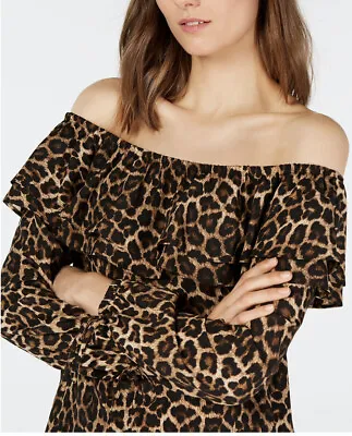 MICHAEL MICHAEL KORS Cheetah-Print Ruffled Top. Sz S. $78 Value • $29